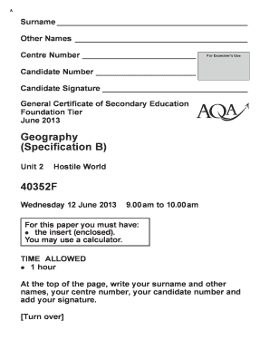 Geography Exam Form