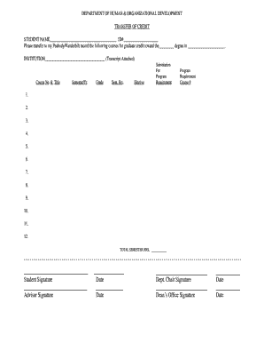 Transfer of Credit Form