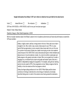 IEP Form for ADHD Student