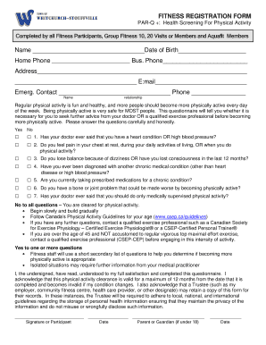 Fitness Registration Form PAR-Q+