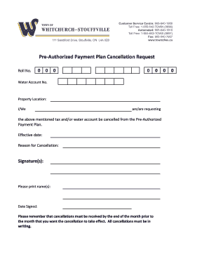 Pre-Authorized Payment Plan Cancellation Request