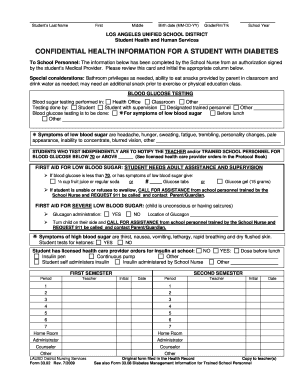 Student Diabetes Management Form