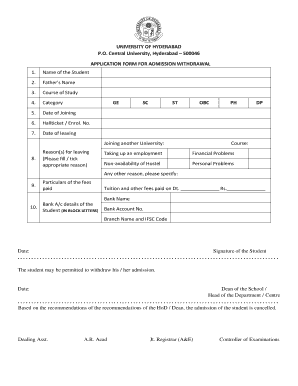 University of Hyderabad Admission Withdrawal Form