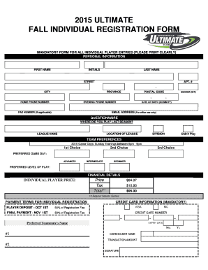 2015 Fall Individual Player Registration Form