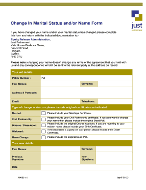 Change In Marital Status and/or Name Form