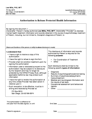 Authorization to Release Protected Health Information