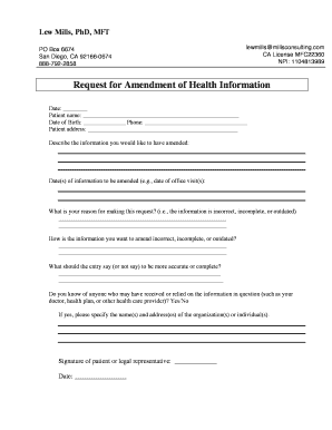 Request for Amendment of Health Information