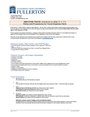 CSU Fullerton Employee Travel Expense Claim