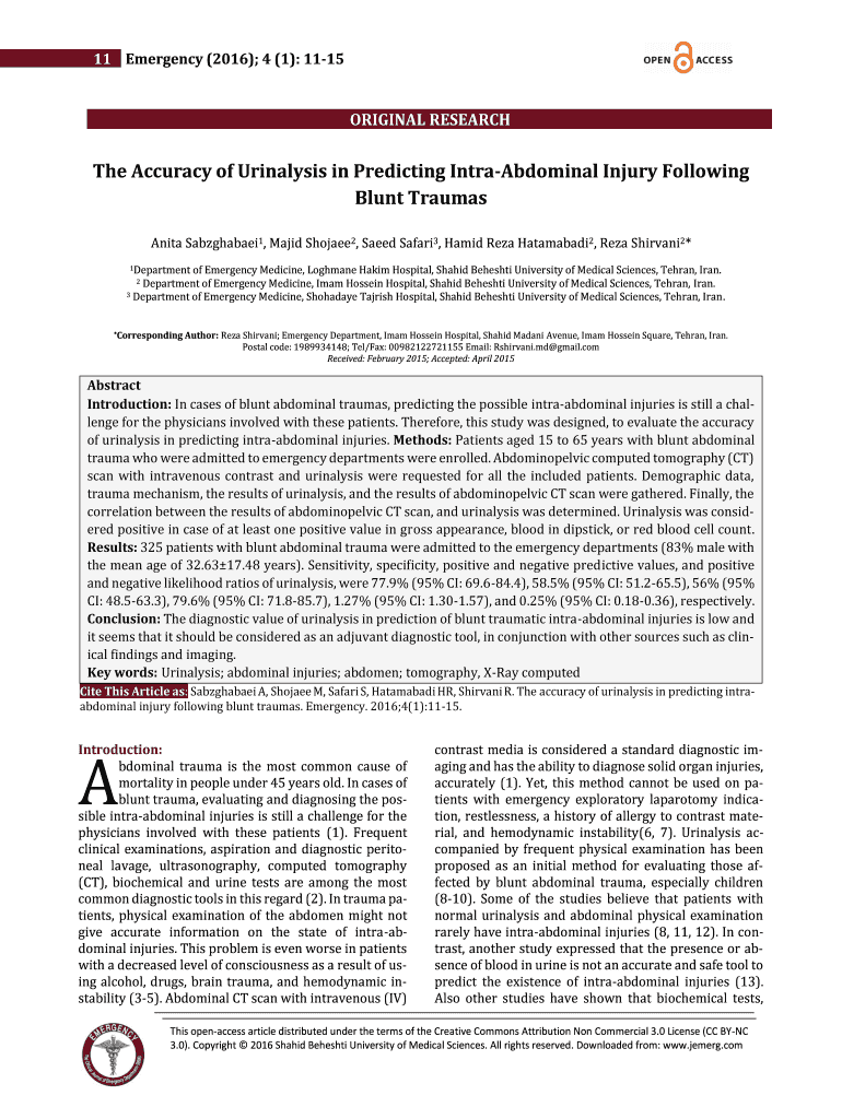 Fillable Online journals sbmu ac The Accuracy of Urinalysis in