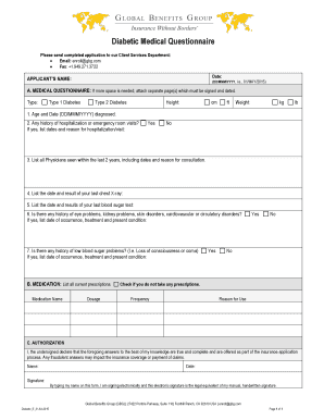 Diabetic Medical Questionnaire