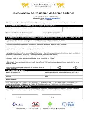 Cuestionario de Remoción de Lesión Cutánea