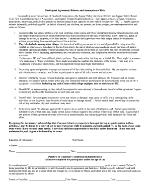 Participant Agreement Release Assumption of Risk