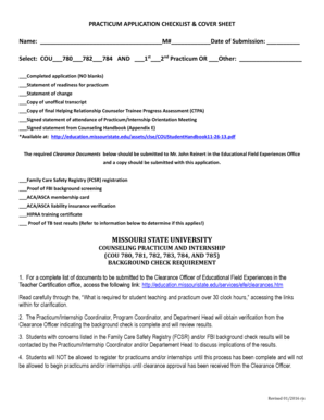 PRACTICUM APPLICATION CHECKLIST & COVER SHEET - education missouristate