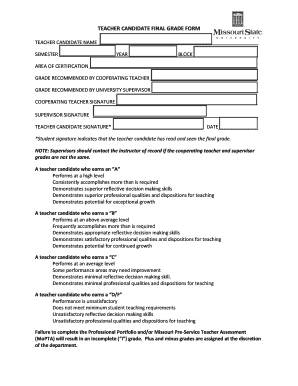 Teacher Candidate Final Grade Form
