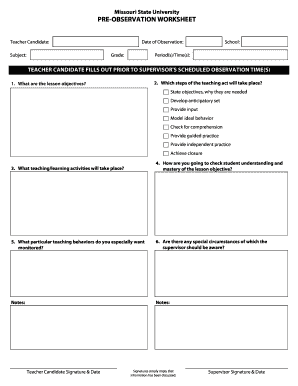 Teacher Pre-Observation Worksheet