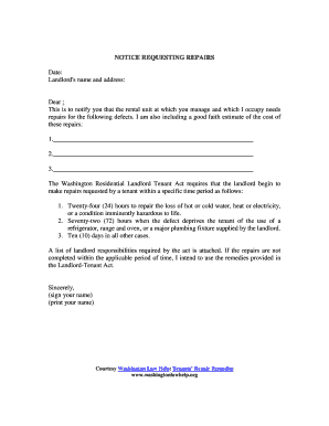 Washington Tenant Repair Request Notice