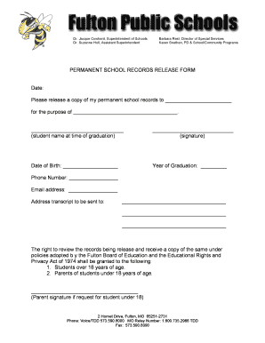 Permanent School Records Release Form
