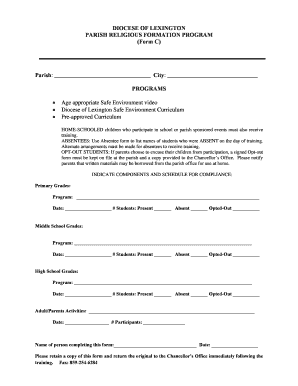 Diocese of Lexington Safe Environment Training Form