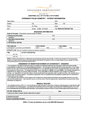 Overnight Pulse Oximetry Patient Information Form