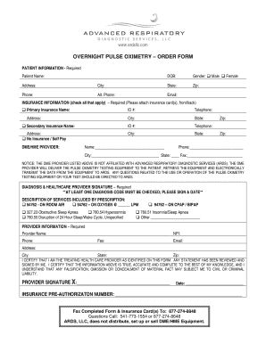 Overnight Pulse Oximetry Order Form