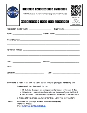 Library Membership Form for Students