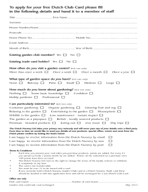 Dutch Club Card Application Form