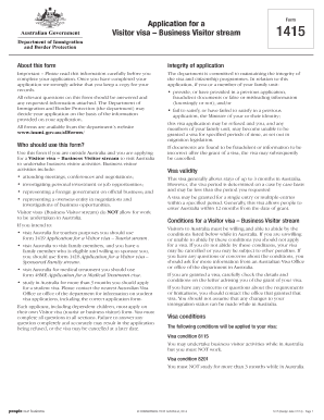 Application for a Visitor Visa - Business Visitor Stream