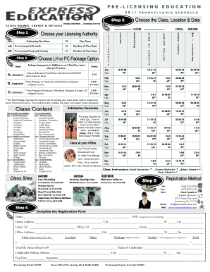 Pennsylvania Pre-Licensing Education Registration Form