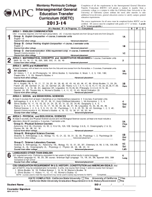 California IGETC Transfer Curriculum Form