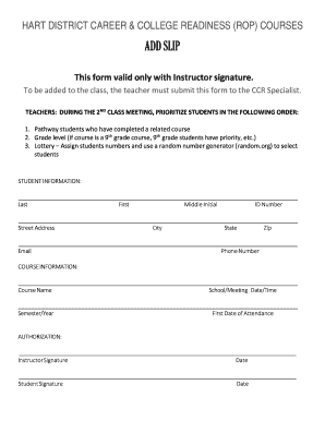 Hart District Career and College Readiness Add Slip