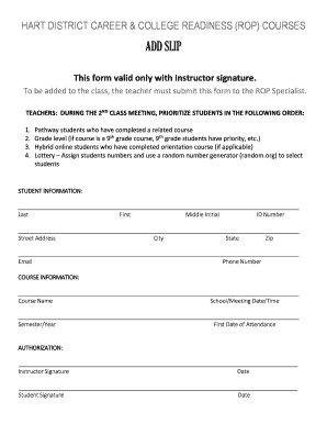 Hart District Career and College Readiness Add Slip