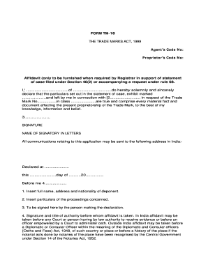 Form TM-18 Affidavit for Trademark