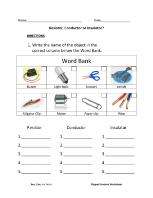 Resistor Conductor Insulator Worksheet
