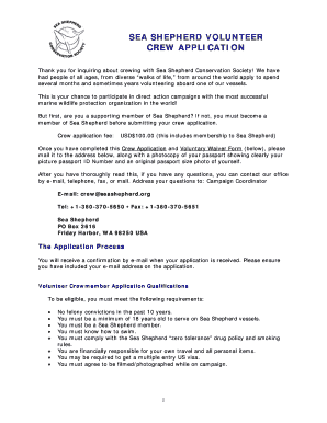 Sea Shepherd Volunteer Crew Application