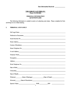 Personal Information Questionnaire