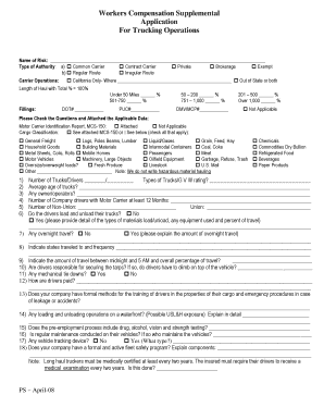Workers Compensation Supplemental Application for Trucking Operations