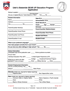 Utah GEAR UP Education Program Application