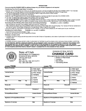 Utah Real Estate Change Card