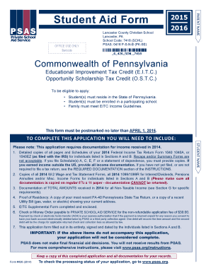 Pennsylvania Student Aid Form 2015