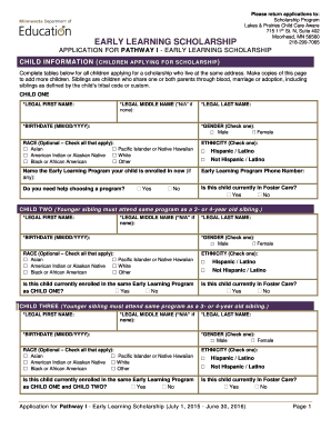 Pathway I Early Learning Scholarship Application