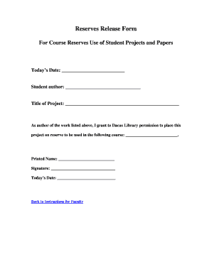 Reserves Release Form