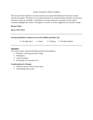 Sample Template for Mentor Feedback - Winthrop University - www2 winthrop
