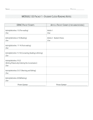 Student Close-Reading Notes Form