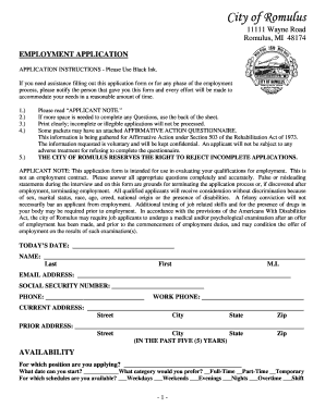 City of Romulus Employment Application