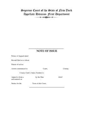 New York Appellate Court Notice of Issue