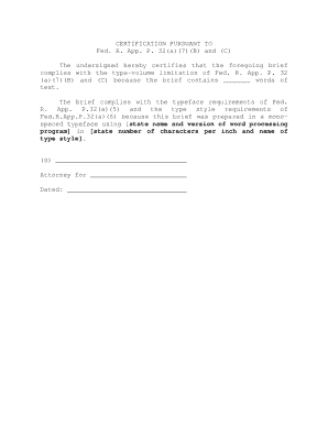 Certification of Compliance with Federal Rules of Appellate Procedure