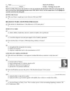 Modern World History Worksheet
