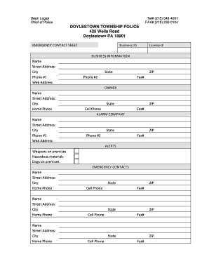 Emergency Contact Sheet