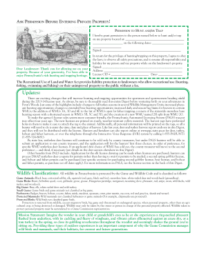 Pennsylvania Hunting and Trapping Permission Form