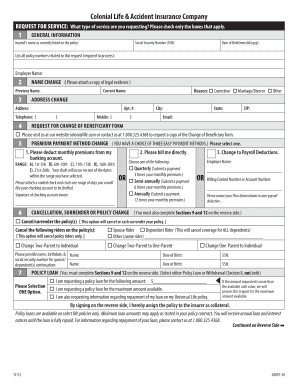 Colonial Life Request for Service Form